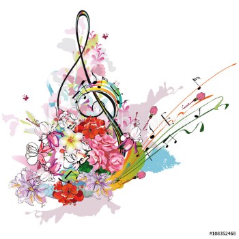 Picture of Summer music with flowers and butterfly colorful splashes